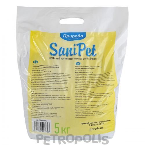 Природа Sani Pet - наповнювач деревинний з ароматом лимона для котячих туалетів 5 кг PR240792 лимон 5кг фото