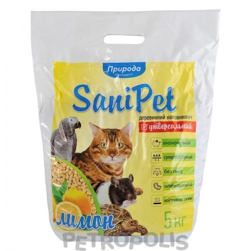 Природа Sani Pet - наповнювач деревинний з ароматом лимона для котячих туалетів 5 кг PR240792 лимон 5кг фото