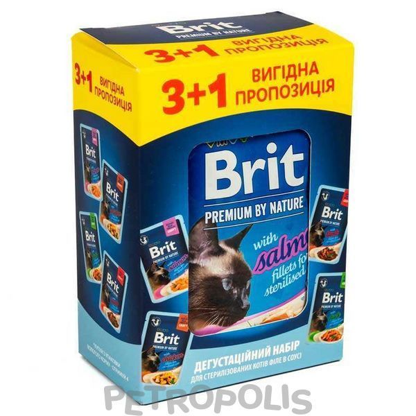 Brit Premium Delicate Fillets - набір вологого корму для стерилізованих дорослих котів філе в соусі 3+1 VAFO_1733 фото