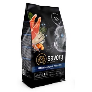 Корм сухий Savory Adult Cat Gourmand Fresh Salmon and White Fish для дорослих котів зі свіжим лососем і білою рибою 400 г 30013 фото