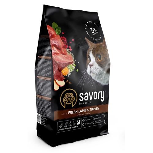 Корм сухий Savory Adult Cat Sensitive Digestion Fresh Lamb and Turkey для дорослих котів з чутливим травленням зі свіжою ягнятиною та індичкою 400 г 30075 фото