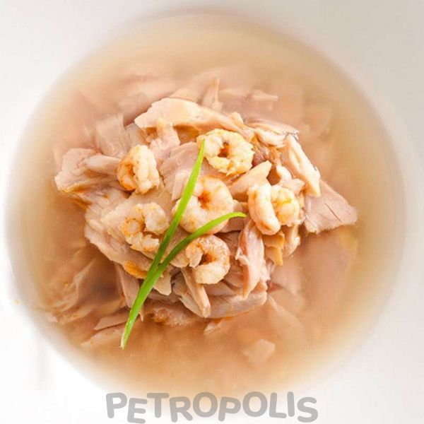 Cherie Signature Flaked Yellowfin mix Skipjack Tuna with Shrimp Entrеes - вологий корм для дорослих котів з ніжними шматочками жовтоперого та смугастого тунця з креветками в соусі 80г CHS14305 фото