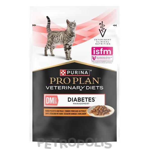 Purina Pro Plan Veterinary Diets DM ST/OX Diabetes Managment - диетический влажный корм для взрослых кошек, страдающих сахарным диабетом, с курицей 10х85 г 12508583 фото
