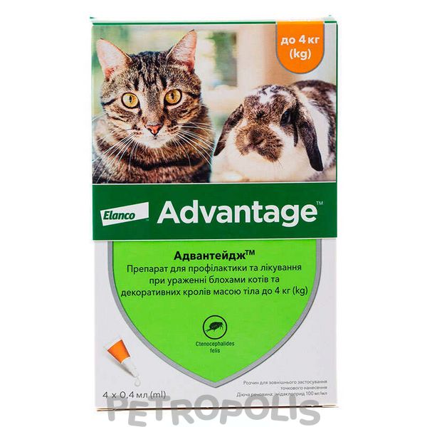 Протипаразитарні краплі Адвантейдж від бліх для котів до 4 кг , піпетка 54165 фото