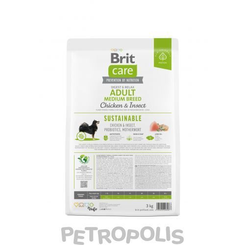 Brit Care Dog Sustainable Adult Medium Breed - сухий корм для дорослих собак середніх порід з куркою та комахами 3 кг 172176 фото