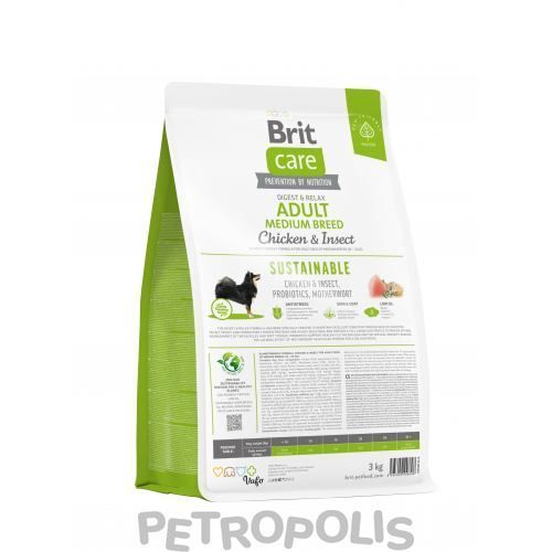 Brit Care Dog Sustainable Adult Medium Breed - сухий корм для дорослих собак середніх порід з куркою та комахами 3 кг 172176 фото