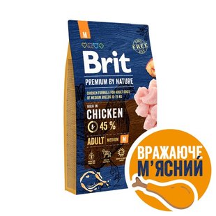 Корм сухий Brit Premium Dog Adult M для дорослих собак середніх порід вагою 10-25 кг з куркою 8 кг 170817/6369 фото