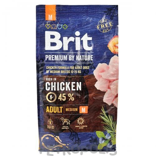 Корм сухий Brit Premium Dog Adult M для дорослих собак середніх порід вагою 10-25 кг з куркою 8 кг 170817/6369 фото