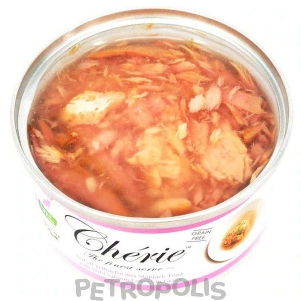 Cherie Signature Flaked Yellowfin mix Skipjack Tuna with Wild Salmon Entrеes - вологий корм для дорослих котів з ніжними шматочками жовтоперого та смугастого тунця з диким лососем в соусі 80г CHS14302 фото