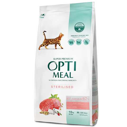 OptiMeal Sterilized Cat Beef & Sorghum – сухий корм для дорослих
