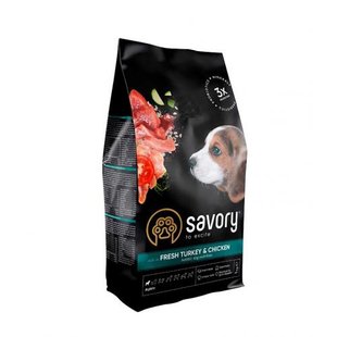 Корм сухий Savory Puppy rich in Fresh Turkey and Chicken для цуценят всіх порід зі свіжою індичкою і куркою 1 кг 30280 фото