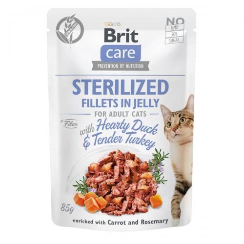 Корм вологий Brit Care Cat Pouch Sterilised для дорослих кастрованих котів філе з качкою та індичкою в желе 85 г 100532/0549 фото