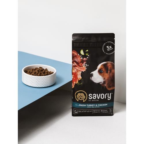 Корм сухий Savory Puppy rich in Fresh Turkey and Chicken для цуценят всіх порід зі свіжою індичкою і куркою 1 кг 30280 фото