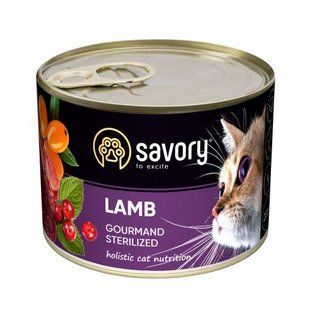 Savory Cat Can Adult Sterilised - влажный корм для стерилизованных котов с ягненком 200 г 30723 фото