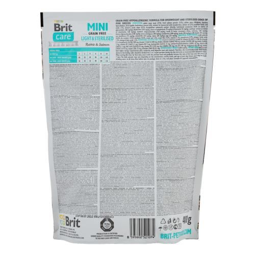 Корм сухий Brit Care Grain Free Mini Light Sterilised для дорослих собак дрібних порід з зайвою вагою або стерілізованих з кроликом та лососем 400 г 170786/1074 фото