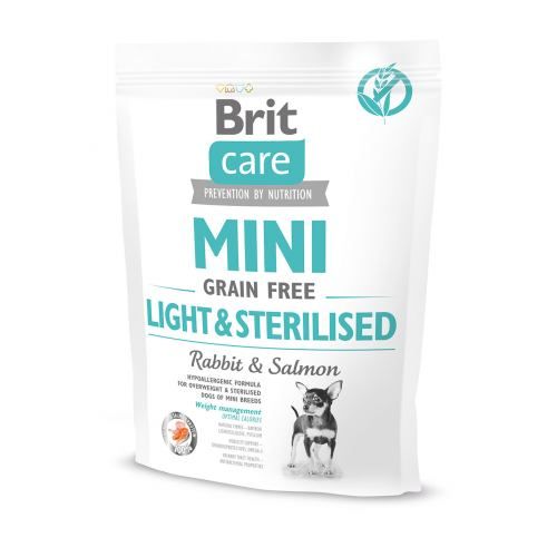 Корм сухий Brit Care Grain Free Mini Light Sterilised для дорослих собак дрібних порід з зайвою вагою або стерілізованих з кроликом та лососем 400 г 170786/1074 фото