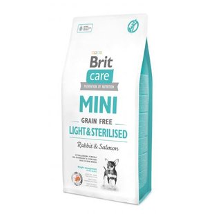 Корм сухий Brit Care Grain Free Mini Light Sterilised для дорослих собак дрібних порід з зайвою вагою або стерілізованих з кроликом та лососем 7 кг 170787/1081 фото