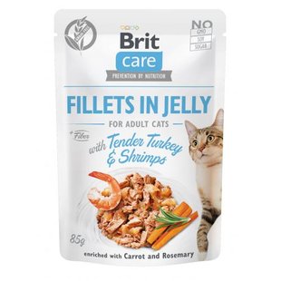 Корм вологий Brit Care Cat Pouch для дорослих котів філе з індичкою та креветками в желе 85 г 100535/0570 фото