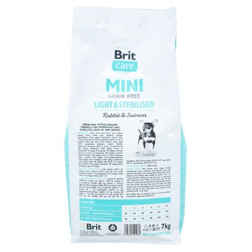 Корм сухий Brit Care Grain Free Mini Light Sterilised для дорослих собак дрібних порід з зайвою вагою або стерілізованих з кроликом та лососем 7 кг 170787/1081 фото