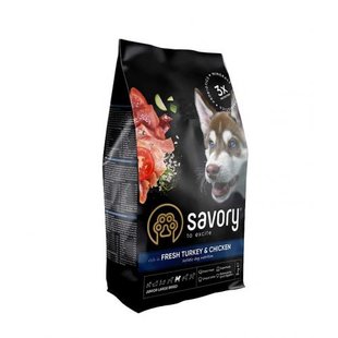 Корм сухий Savory Junior Large rich in Fresh Turkey and Chicken для молодих собак великих порід від 25 кг зі свіжою індичкою та куркою 3 кг 30204 фото