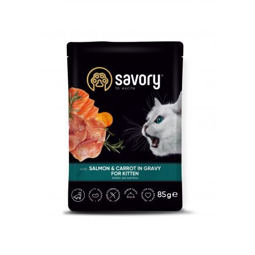 Корм вологий Savory Kitten Pouch Salmon and Carrot in Gravy для кошенят з лососем та морквою у соусі 85 г 20079 фото