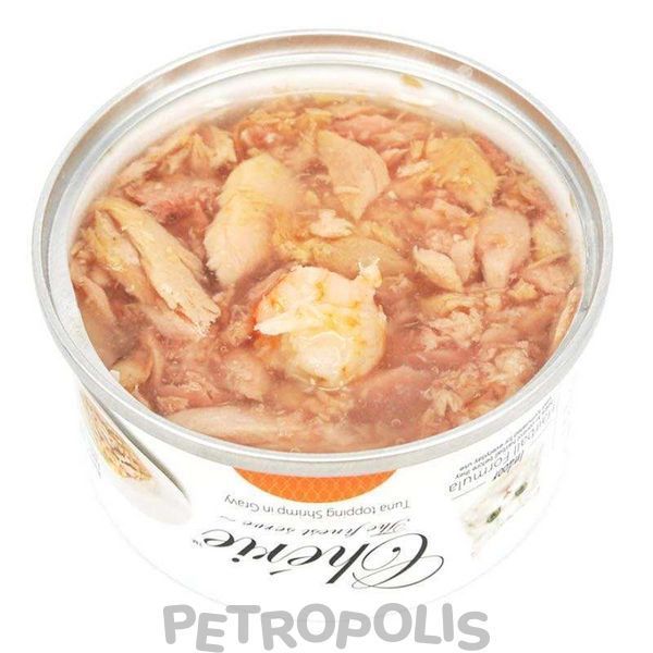 Cherie Hairball Control Tuna topping Shrimp - вологий корм для дорослих котів контроль утворення грудочок шерсті зі шматочками тунця та креветок в соусі 80г CHT17005 фото