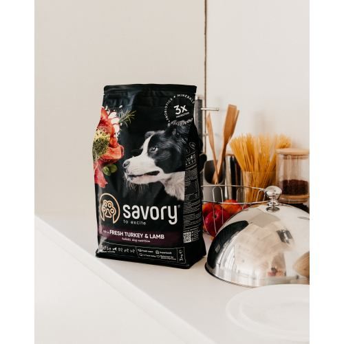 Корм сухий Savory Medium Breed rich in Fresh Turkey and Lamb для дорослих собак середніх порід від 10 до 25 кг зі свіжим ягням та індичкою 1 кг 30259 фото