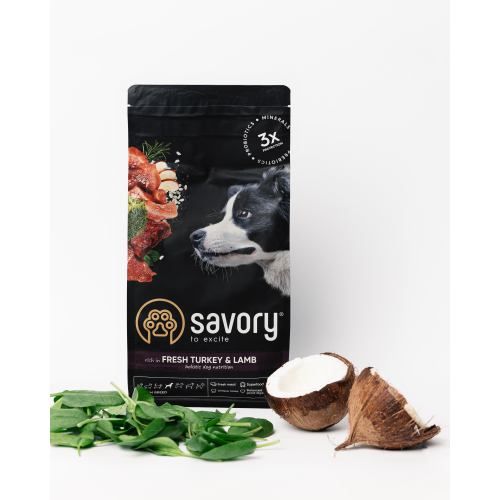 Корм сухий Savory Medium Breed rich in Fresh Turkey and Lamb для дорослих собак середніх порід від 10 до 25 кг зі свіжим ягням та індичкою 1 кг 30259 фото