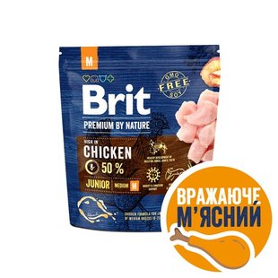 Корм сухий Brit Premium Dog Junior M для цуценят та молодих собак середніх порід від 1 до 12 місяців вагою 10-25 кг з куркою 1 кг 170812/6314 фото