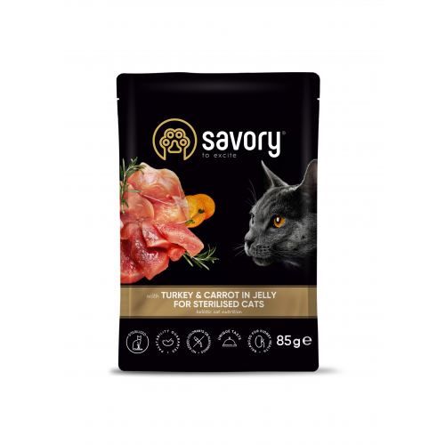 Корм вологий Savory Sterilised Cat Pouch Turkey and Carrot in Jelly для стерилізованих котів з індичкою та морквою у желе 85 г 20109 фото