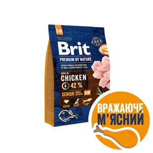 Корм сухий Brit Premium Dog Senior S+M для собак дрібних та середніх порід похилого віку вагою 1-25 кг з куркою 3 кг 170820/6390 фото