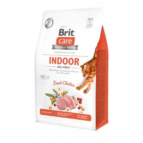 Корм сухий Brit Care Cat Grain Free Indoor Anti-stress для дорослих домашніх котів гіпоалергенний з куркою 400 г 171303/0860 фото