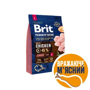 Корм сухий Brit Premium Dog Junior L для цуценят та молодих собак великих порід від 1 до 24 місяців вагою 25-45 кг з куркою 3 кг 170823/6420 фото