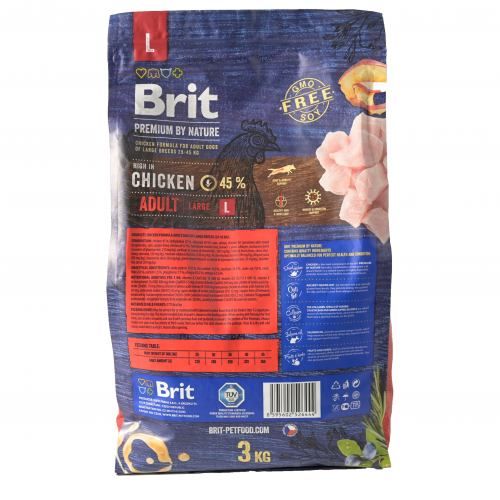 Корм сухий Brit Premium Dog Adult L для дорослих собак великих порід вагою 25-45 кг з куркою 3 кг 170825/6444 фото