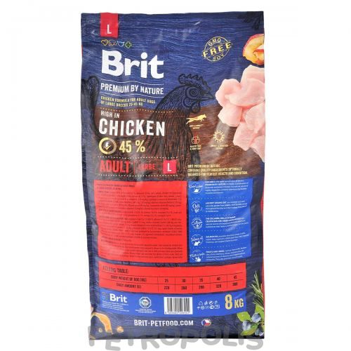 Корм сухий Brit Premium Dog Adult L для дорослих собак великих порід вагою 25-45 кг з куркою 8 кг 170826/6451 фото