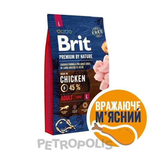 Корм сухий Brit Premium Dog Adult L для дорослих собак великих порід вагою 25-45 кг з куркою 8 кг 170826/6451 фото