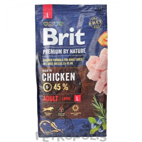 Корм сухий Brit Premium Dog Adult L для дорослих собак великих порід вагою 25-45 кг з куркою 8 кг 170826/6451 фото