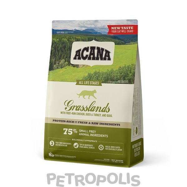 Acana Grasslands cat - беззерновий сухий корм для котів різного віку на основі свіжого курячого м'яса, качки та індички 1,8кг a64218 фото